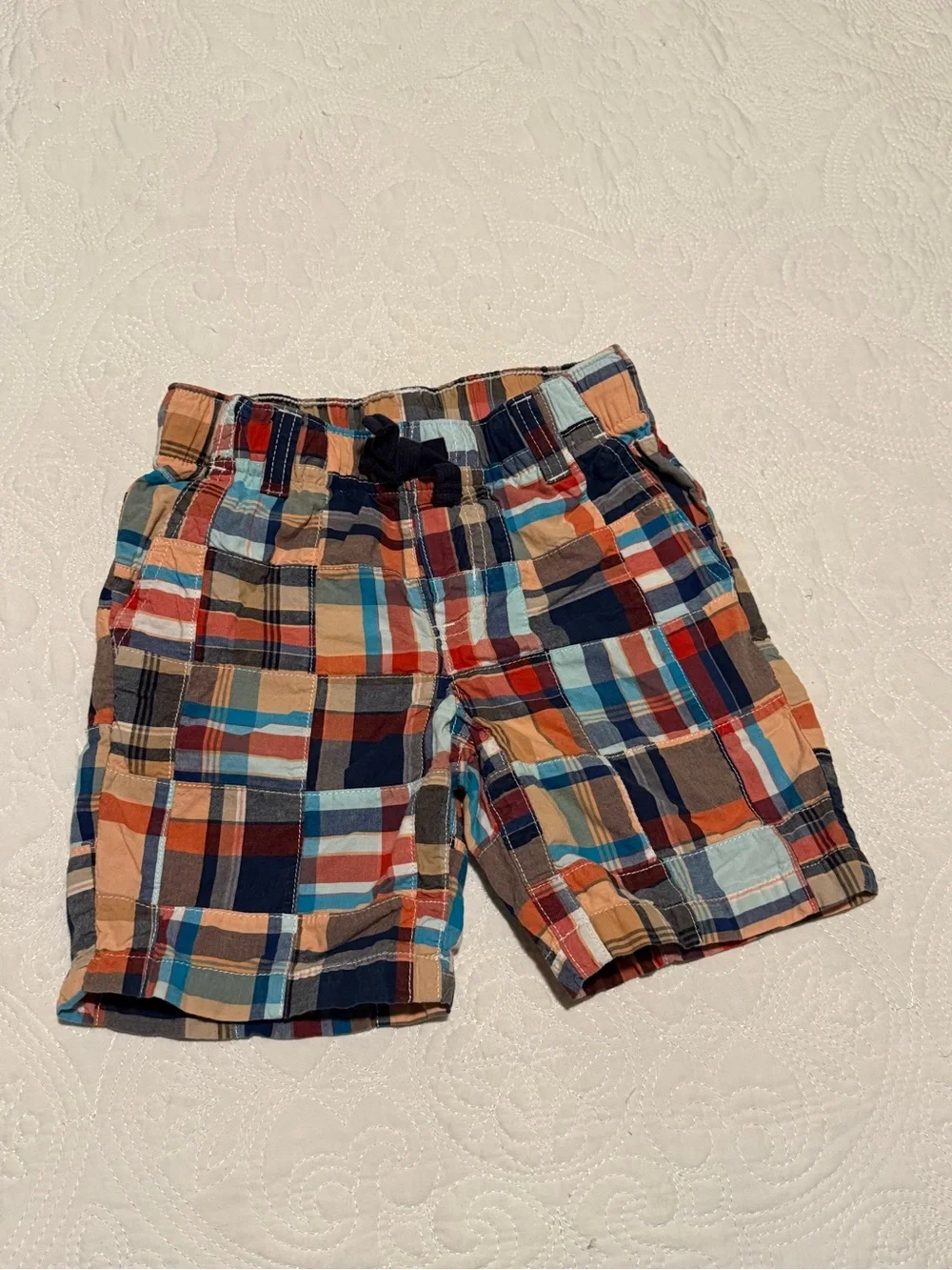 Gymboree Plaid Patchwork Cotton Shorts in Blue, Orange, Tan